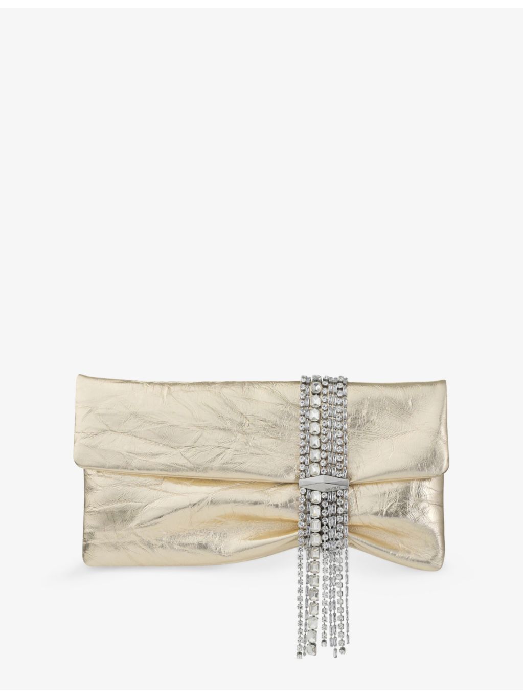 Jimmy Choo Zandra crystal-embellished metallic leather clutch bag 25cm - British product