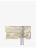 Jimmy Choo Zandra crystal-embellished metallic leather clutch bag 25cm - British product