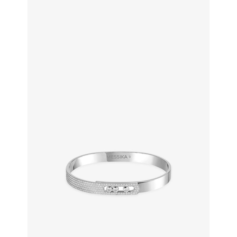 Move Noa 18ct white-gold and 1.18ct pavé-diamond bangle - S
