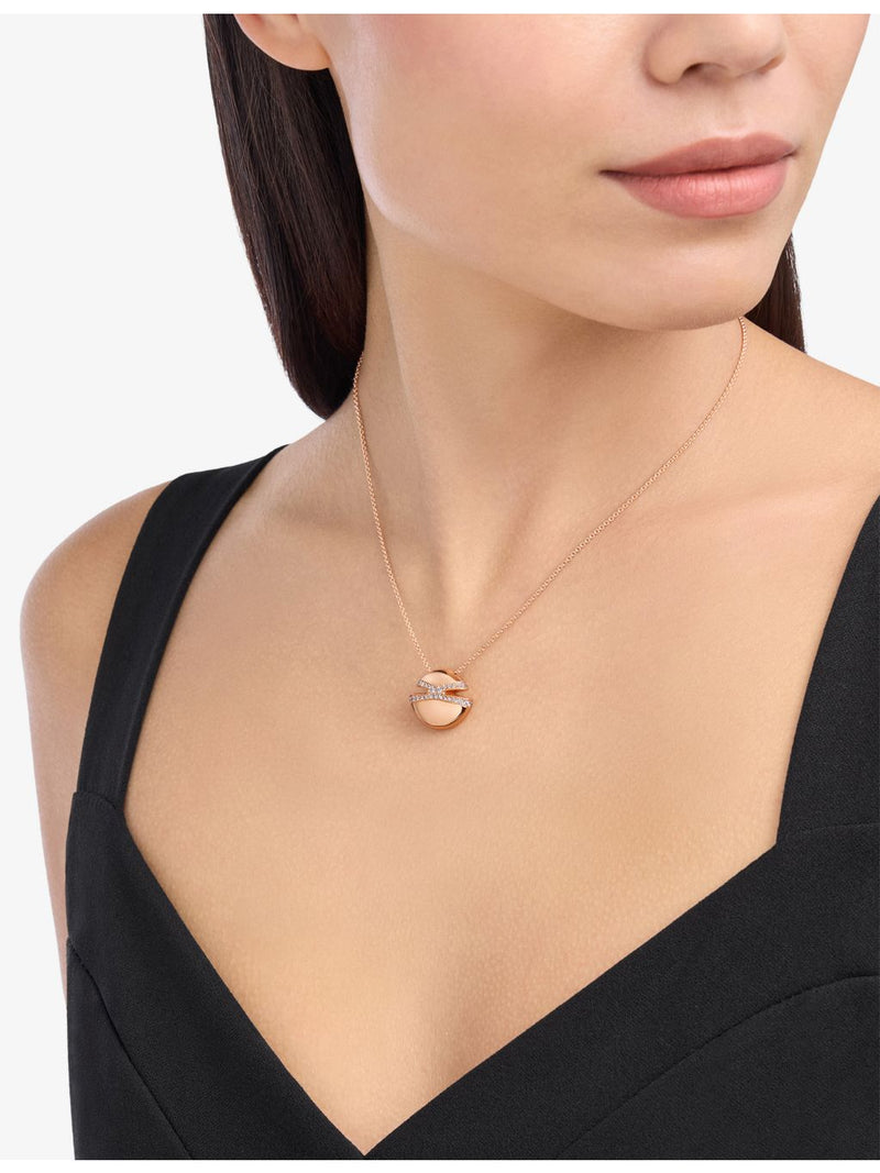 Bvlgari 18ct rose gold diamond pendant necklace 0.55ct (British brand)
