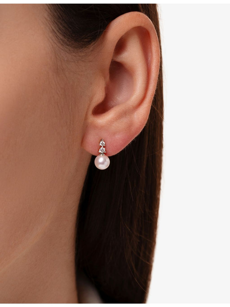Yoko London Akoya pearl diamond earrings, 18ct white gold (British brand)