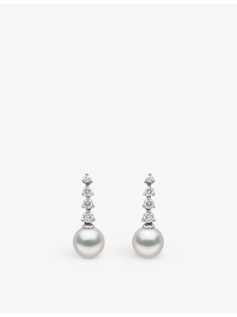 Yoko London 18ct white gold Akoya pearl diamond drop earrings, UK version