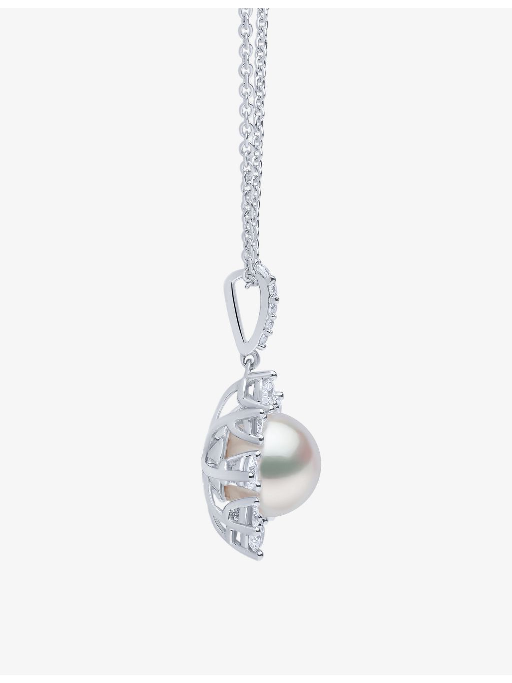 Yoko London 18ct white gold freshwater pearl diamond pendant - British product