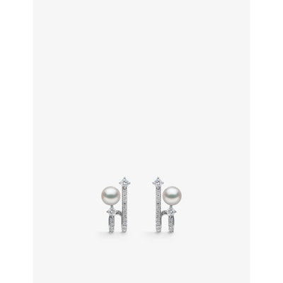 selfridges Yoko London Jazz 18ct White Gold Akoya Pearl and Brilliant Round-Cut 0.75ct Diamond Earrings- Buy online at McGrocer