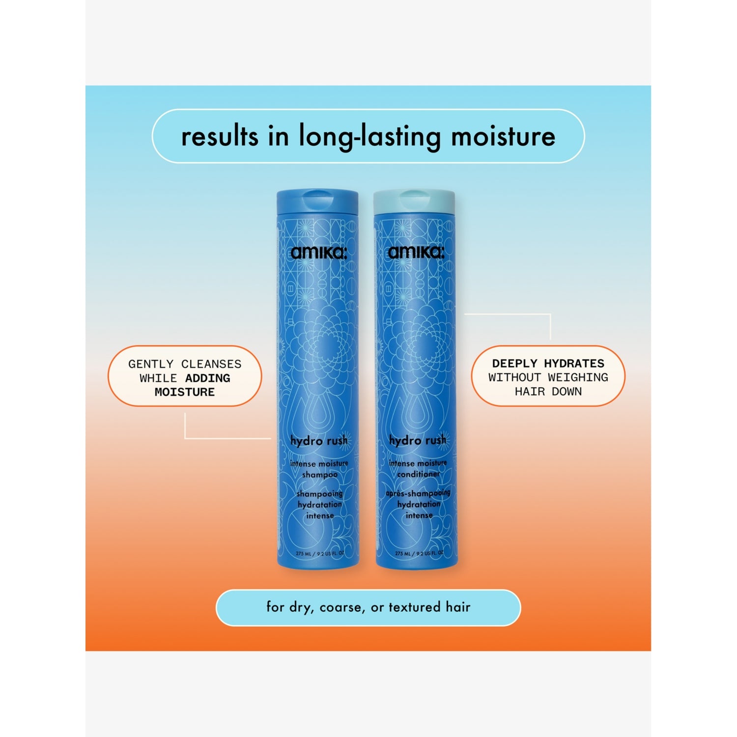 amika Hydro Rush Intense Moisture shampoo 275ml, UK version