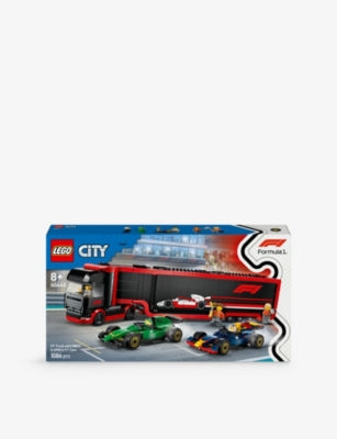 LEGO City F1 Truck with RB20 and AMR24 cars - British product