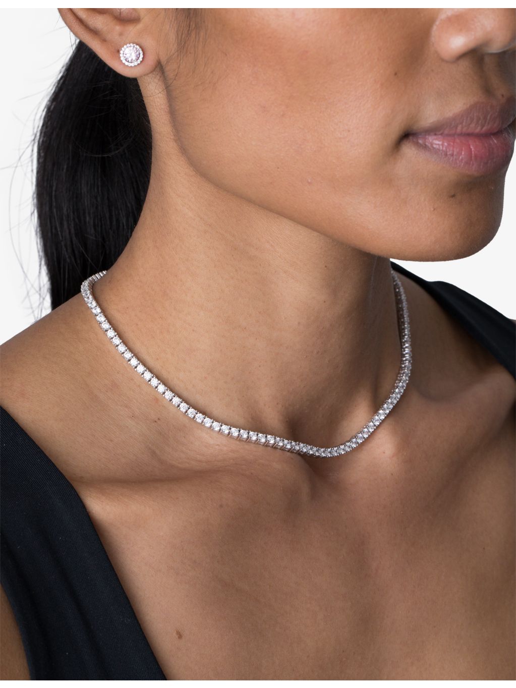 CARAT London white-gold plated sterling-silver cubic zirconia necklace 42cm (British brand)