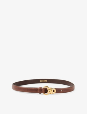 Sandro slim leather belt with polished buckle, imported from the UK