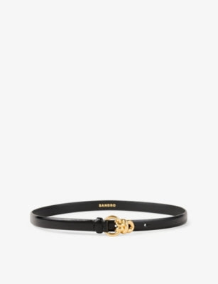 Sandro slim leather belt with polished buckle, imported from the UK
