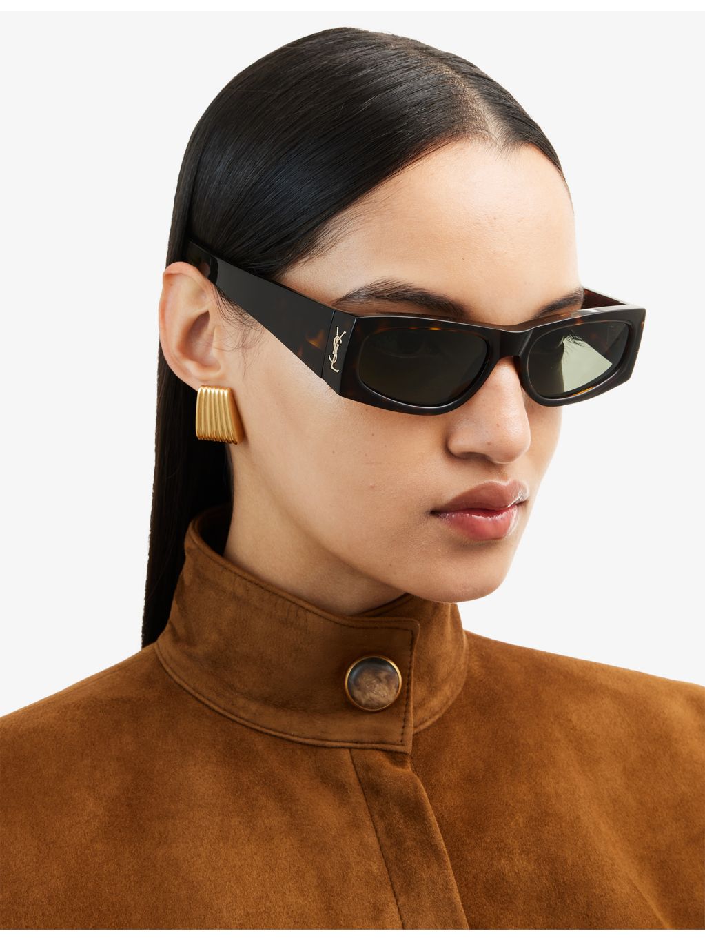 Saint Laurent tortoiseshell rectangle-frame acetate sunglasses, imported from the UK