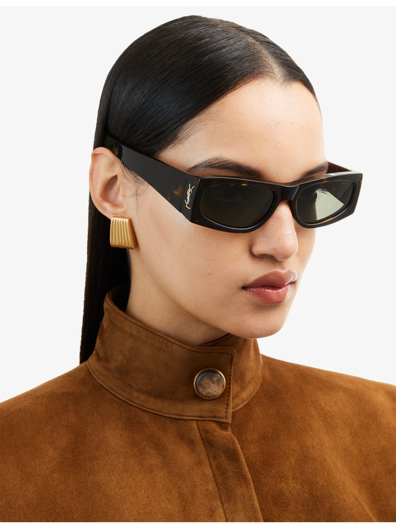Saint Laurent tortoiseshell rectangle-frame acetate sunglasses, imported from the UK