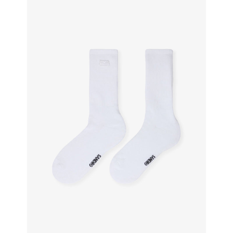 Embroidered Logo-Patch Ribbed Stretch-Cotton Socks - BLACK