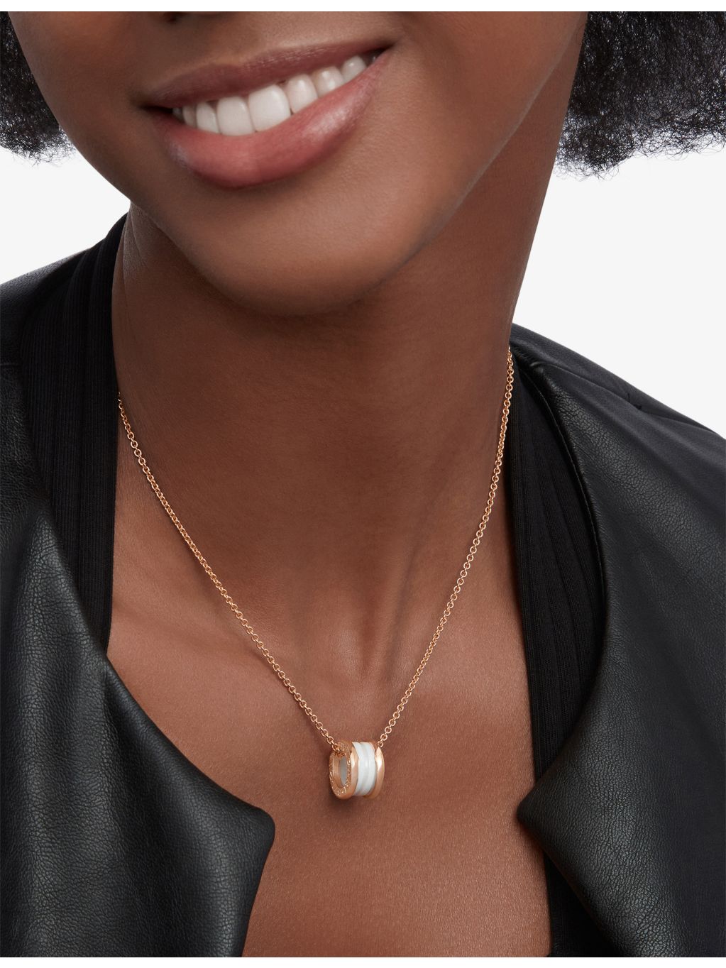 Bulgari B.zero1 rose-gold white-ceramic pendant necklace (British brand)