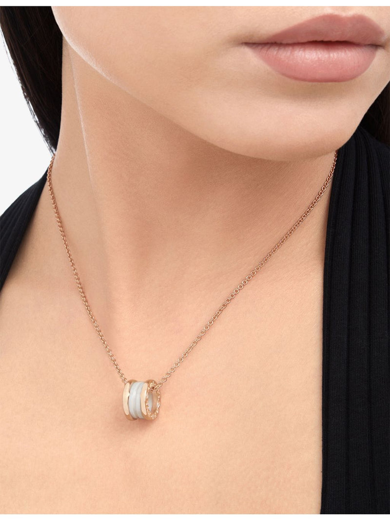 Bulgari B.zero1 rose-gold white-ceramic pendant necklace (British brand)