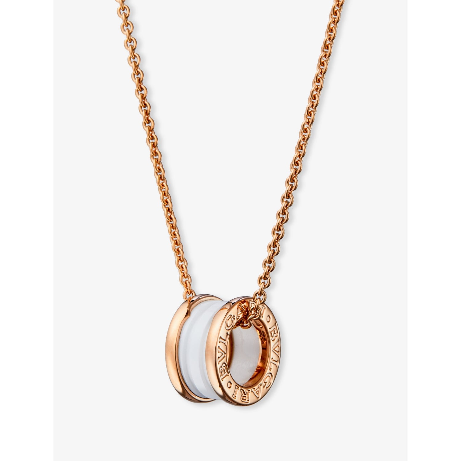 Bulgari B.zero1 rose-gold white-ceramic pendant necklace (British brand)