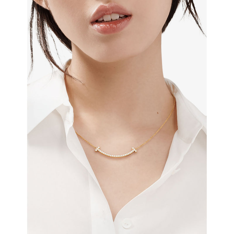 Tiffany T Medium Smile pendant necklace 18ct yellow gold diamond, UK version