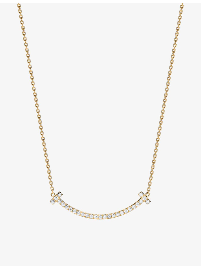 Tiffany T Medium Smile pendant necklace 18ct yellow gold diamond, UK version