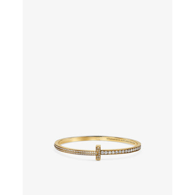 selfridges Tiffany & Co. Tiffany T Narrow Hing 18ct Yellow-Gold and 2.22ct Brilliant-Cut Diamond Bracelet- Buy online at McGrocer