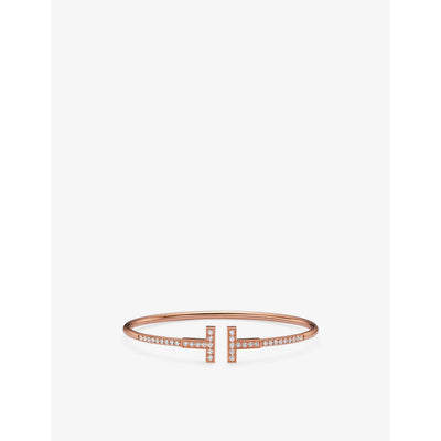 selfridges Tiffany & Co. T Pavé Wire 18ct Rose-Gold 0.48ct Brilliant-Cut Diamond Bracelet- Buy online at McGrocer