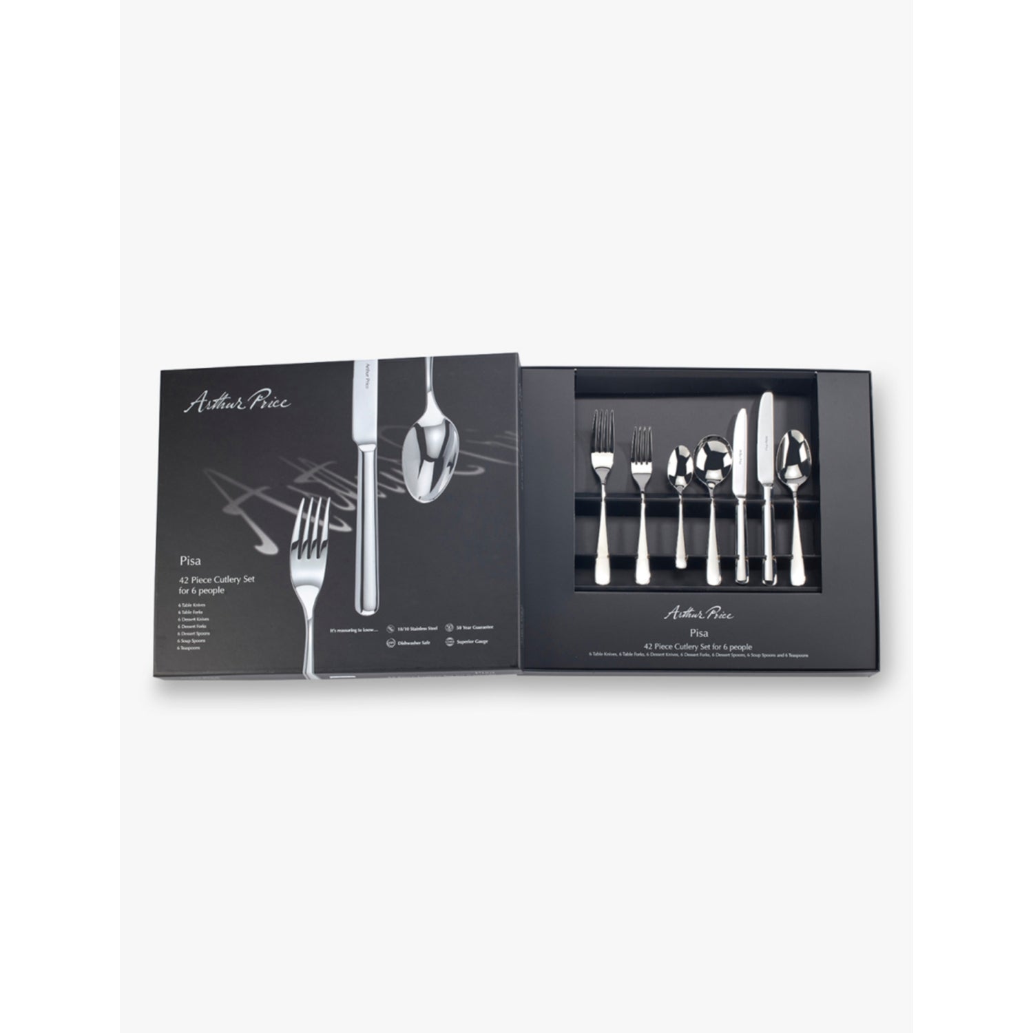 Arthur Price Pisa 42-piece stainless steel cutlery set, UK version