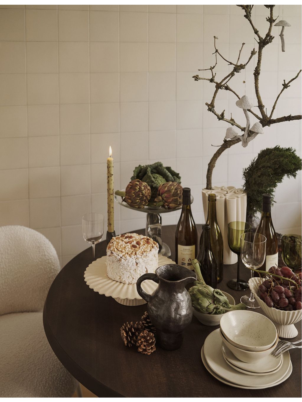 ferm LIVING scalloped stoneware cake stand 31cm - British product