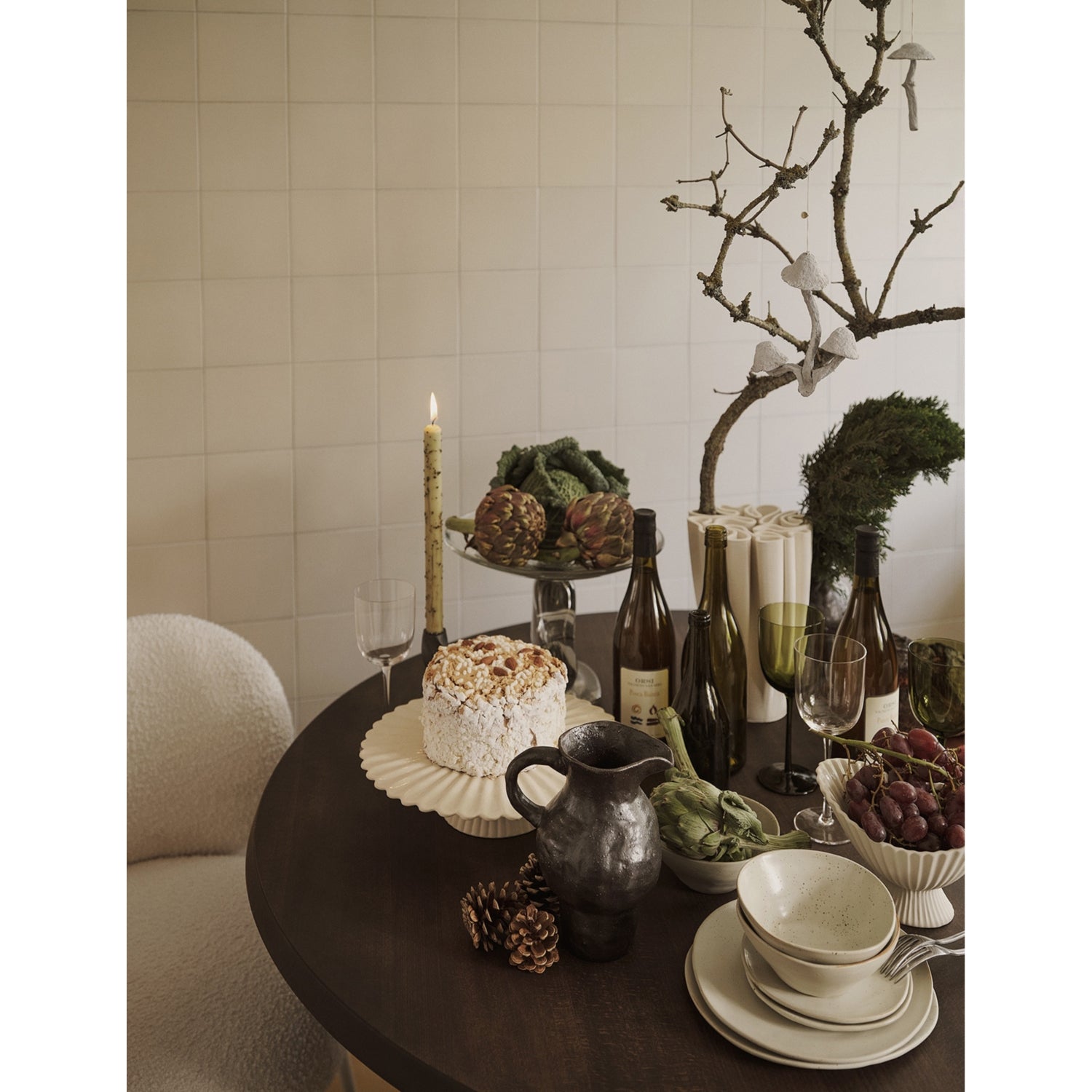 ferm LIVING scalloped stoneware cake stand 31cm - British product
