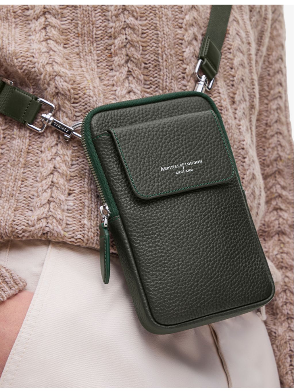 Aspinal of London leather phone case with crossbody strap, UK version