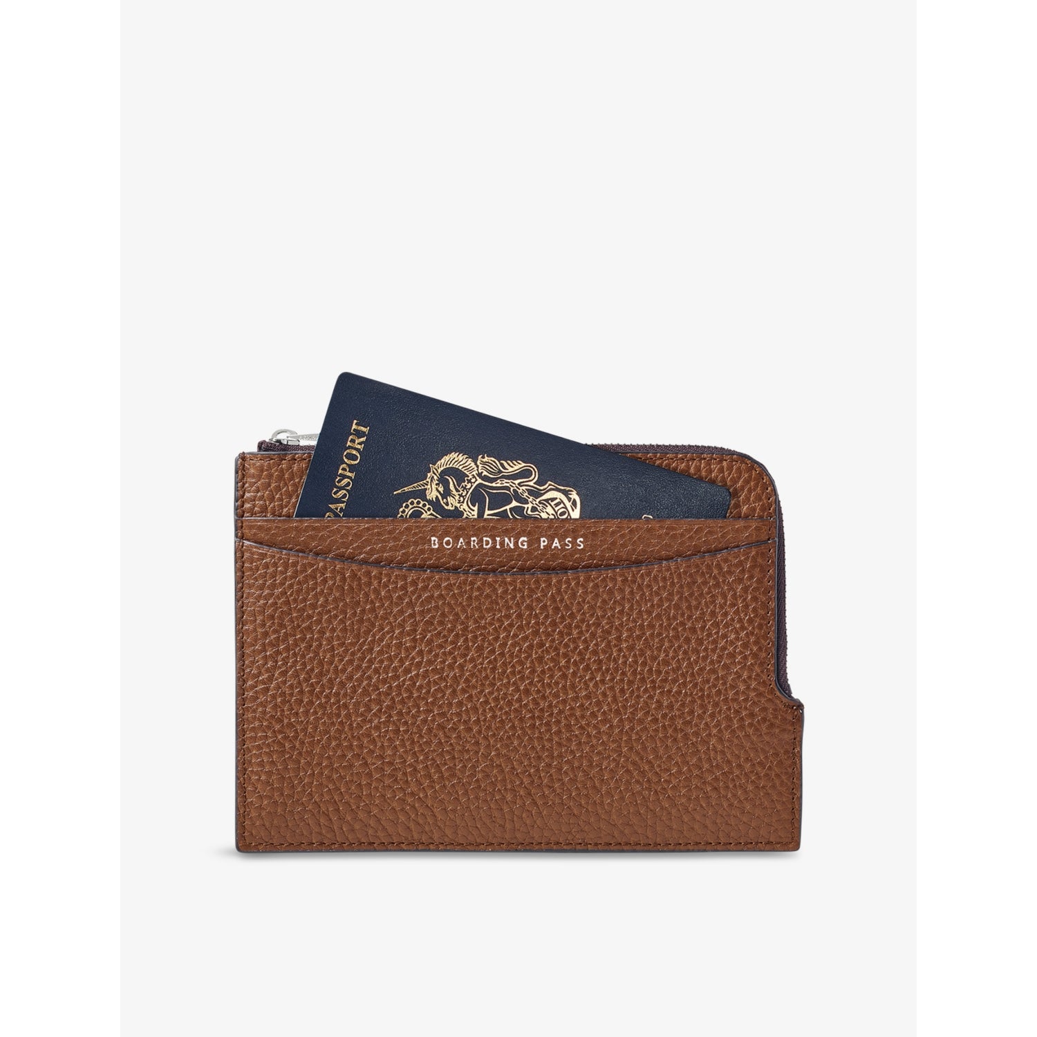 Aspinal of London grained leather travel wallet with zip closure, UK version