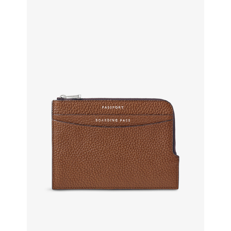 Aspinal of London grained leather travel wallet with zip closure, UK version