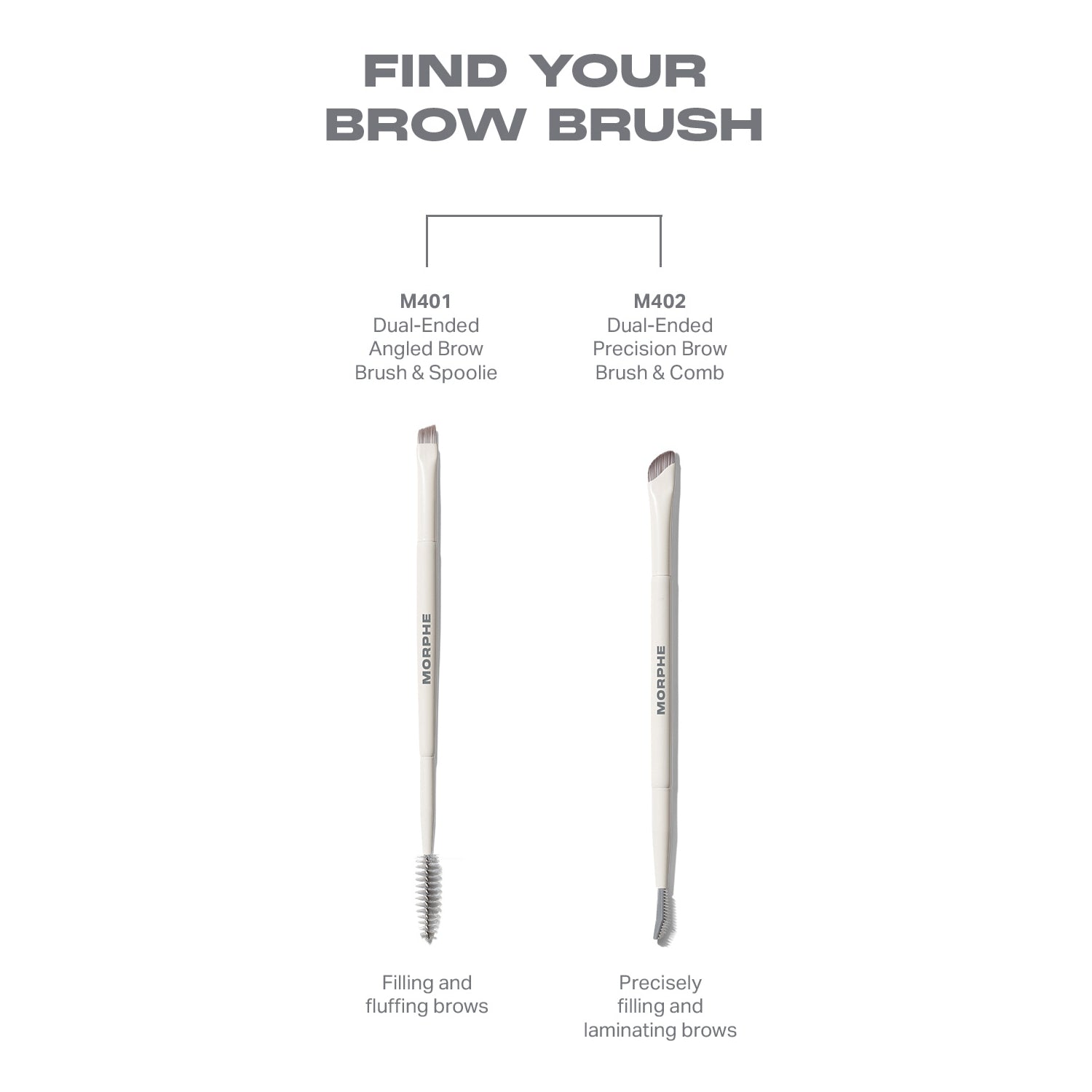 Morphe dual-ended angled brow brush and spoolie, UK version