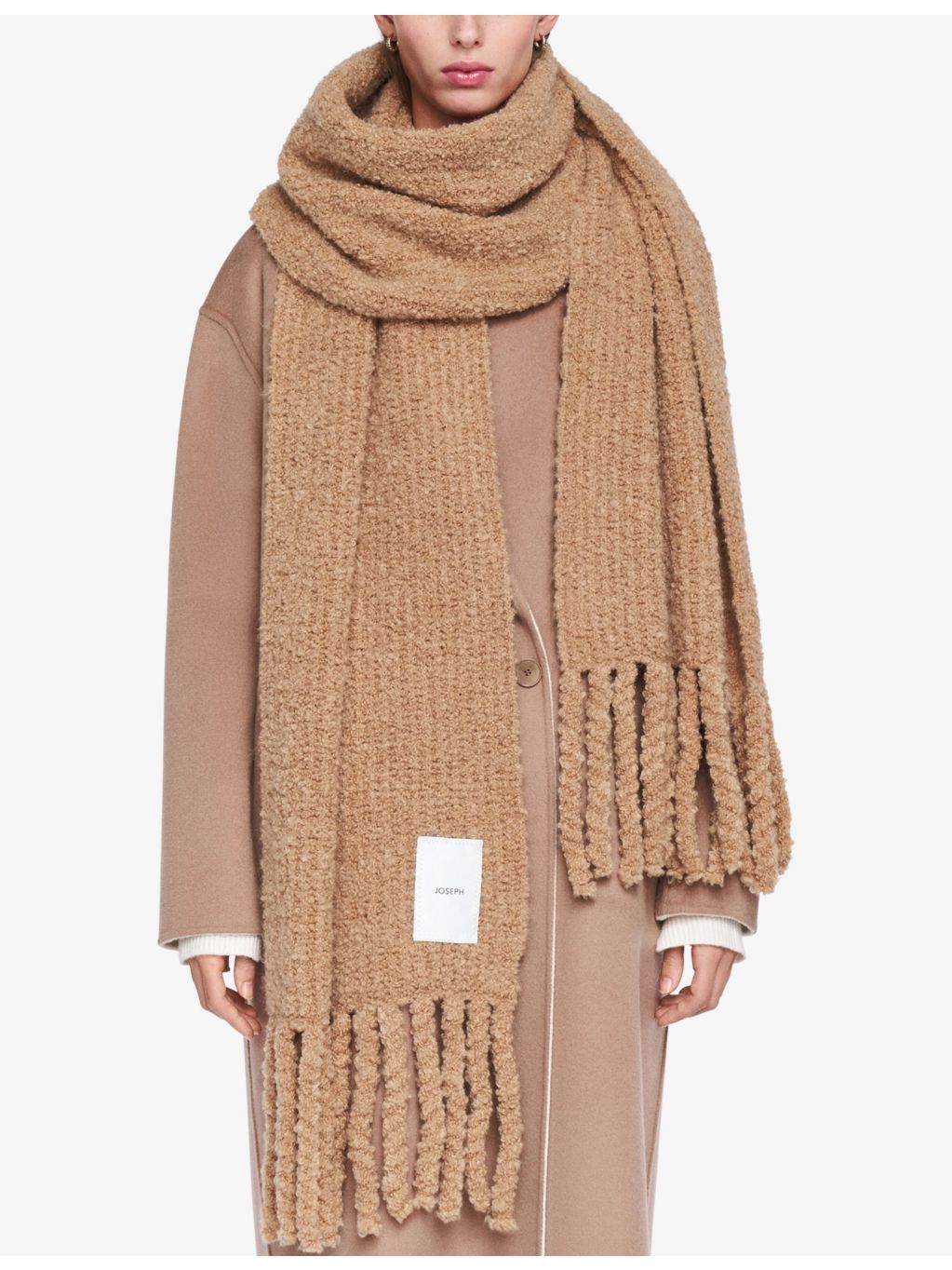 Joseph bouclé wool-blend knitted scarf 205 x 40cm (British brand)