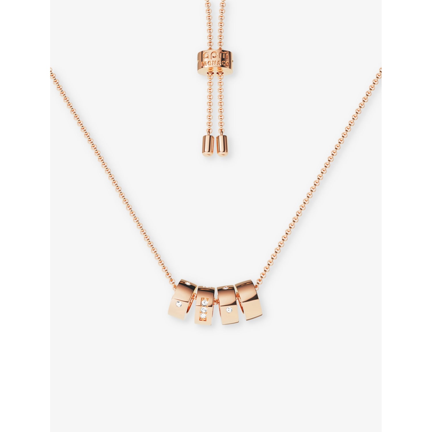 APM Monaco rose gold-plated pendant necklace with cubic zirconia, imported from the UK