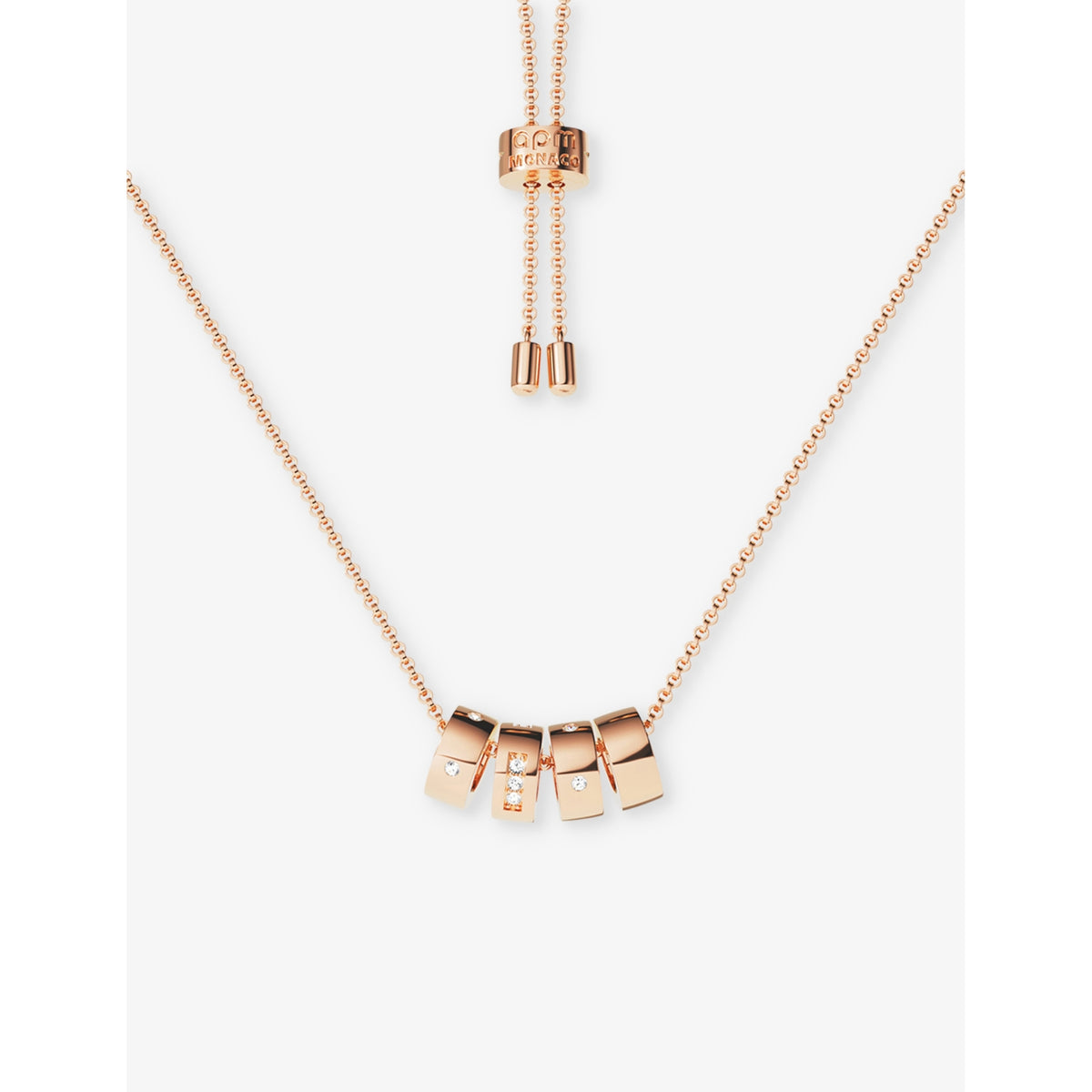APM Monaco rose gold-plated pendant necklace with cubic zirconia, imported from the UK