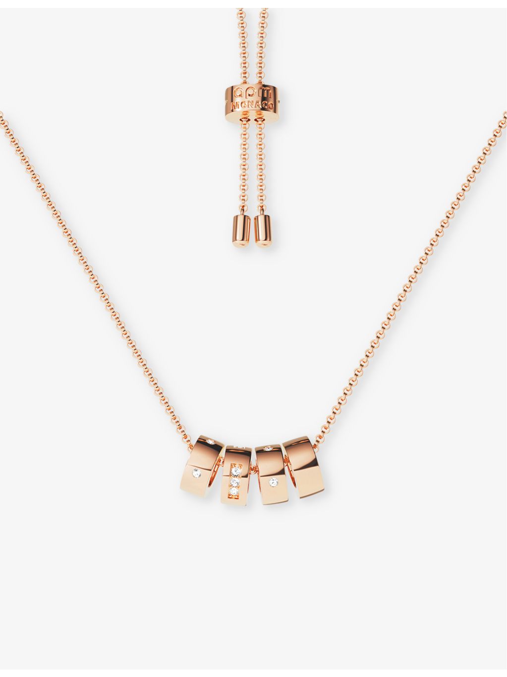 APM Monaco rose gold-plated pendant necklace with cubic zirconia, imported from the UK
