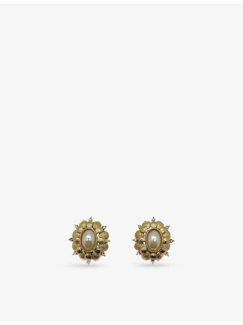 JGJ oval gold-plated faux-pearl clip-on earrings 3.3cm, imported from the UK