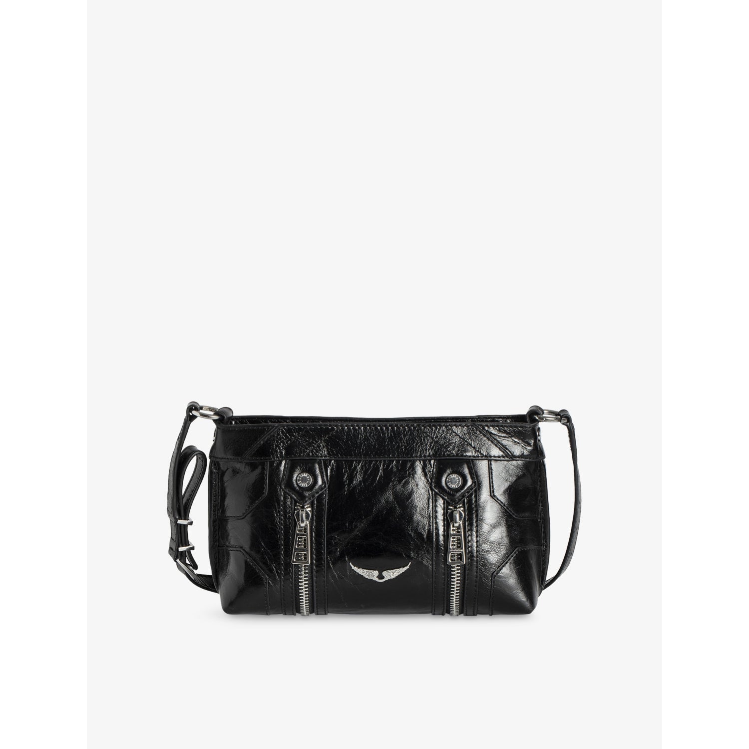 Sunny Mood Wing-Embellished Leather Shoulder Bag - NOIR