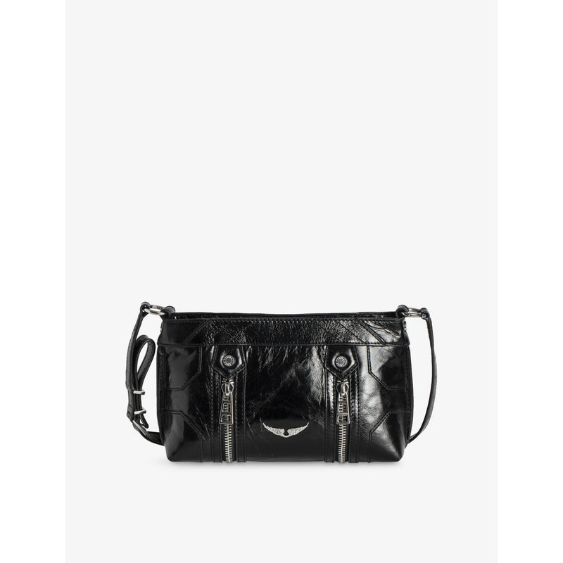 Sunny Mood Wing-Embellished Leather Shoulder Bag - NOIR