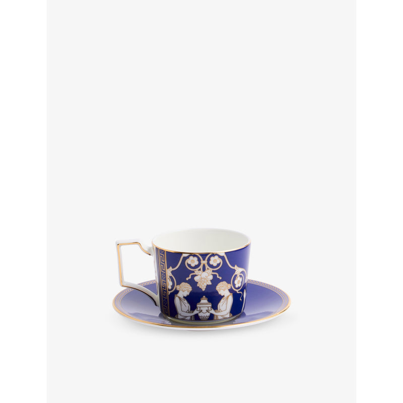 Wedgwood Renaissance gold graphic-print bone-china teacup and saucer set (British brand)