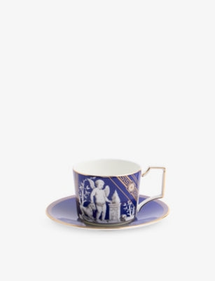 Wedgwood Renaissance gold graphic-print bone-china teacup and saucer set (British brand)