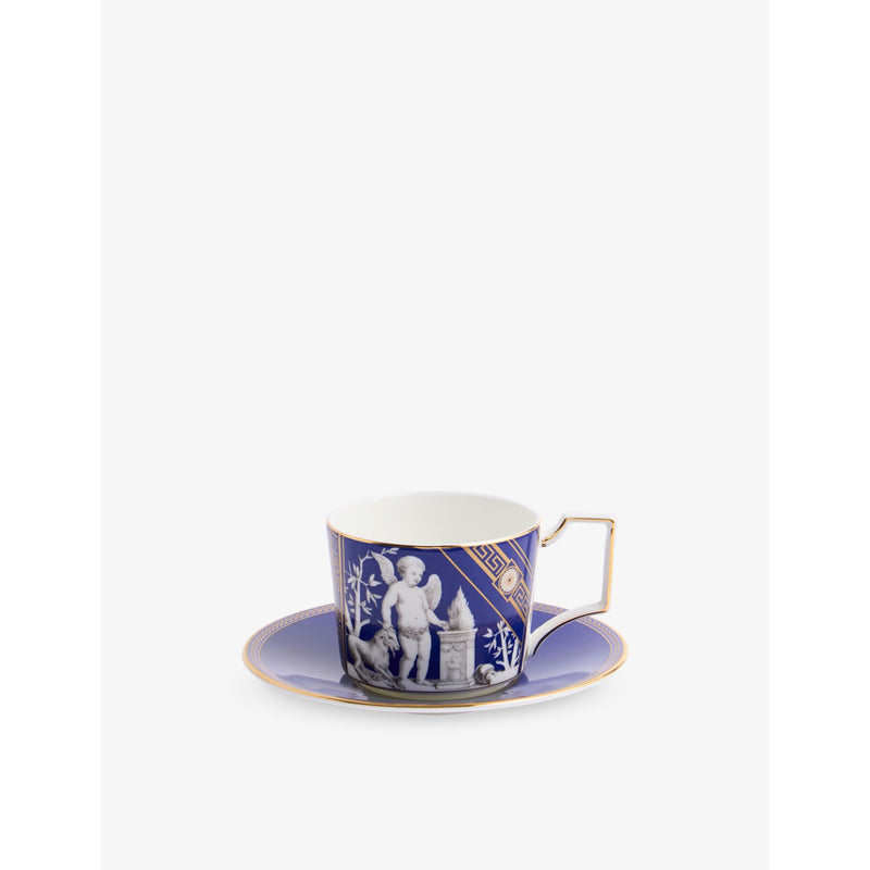 Wedgwood Renaissance gold graphic-print bone-china teacup and saucer set (British brand)