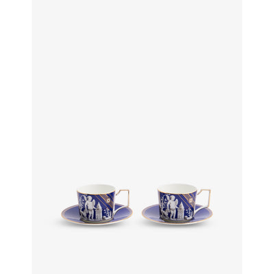 selfridges Wedgwood Renaissance Gold Patterned Set of Two Bone China Teacup and Saucer Set 250ml- Buy online at McGrocer