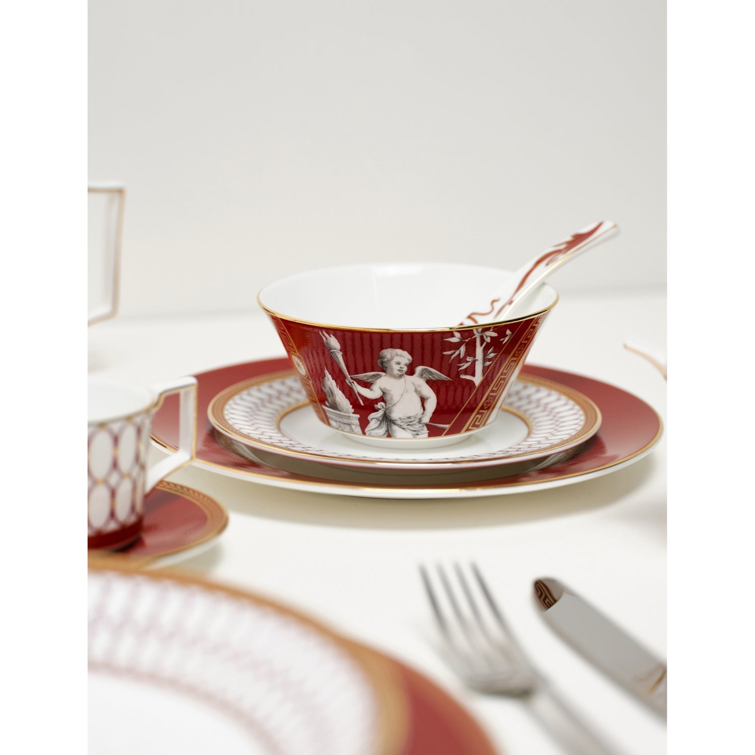 Wedgwood Renaissance bone china bowl and spoon set of two (British brand)