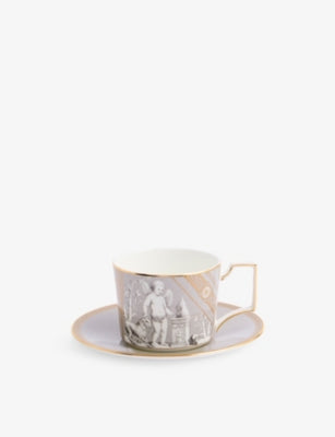Wedgwood Renaissance Grey bone china teacup and saucer, imported from the UK