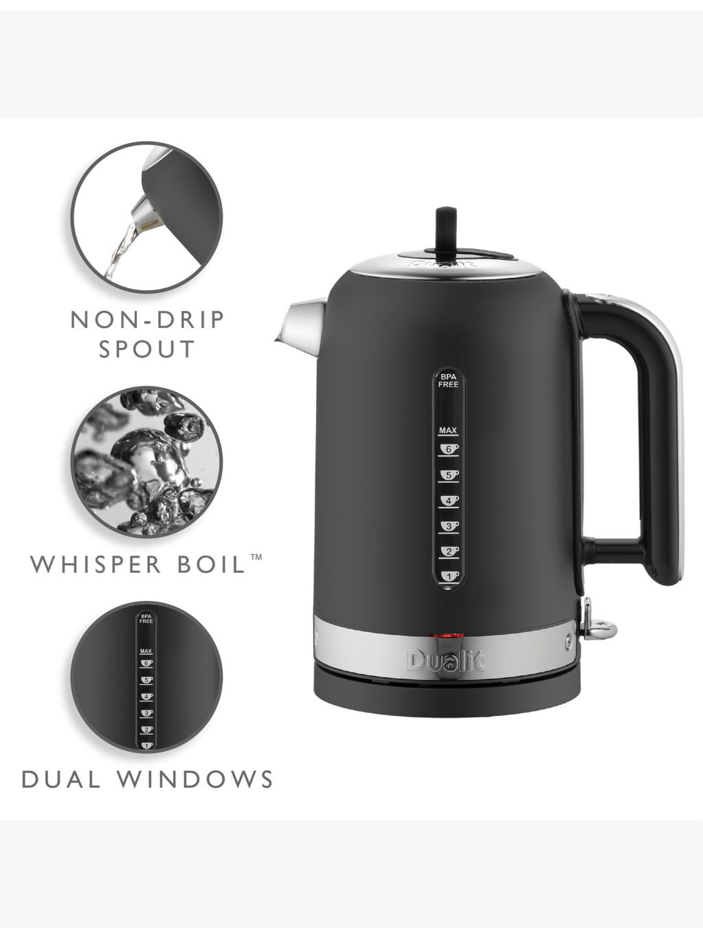 Dualit Classic matte stainless-steel kettle 1.7L (British brand)