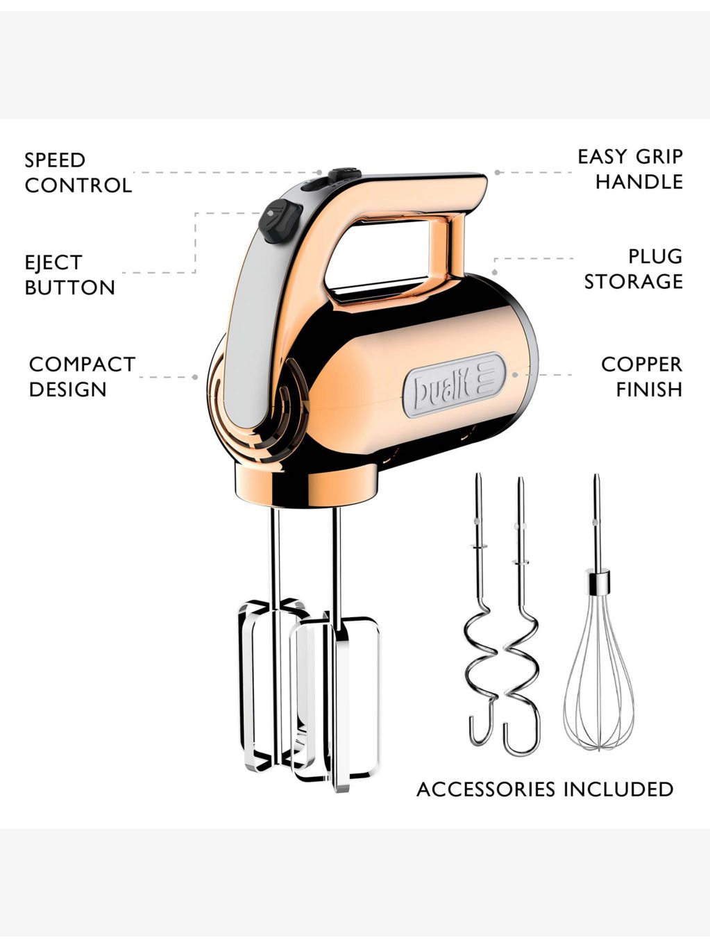 Dualit hand mixer 400W with attachments, UK version