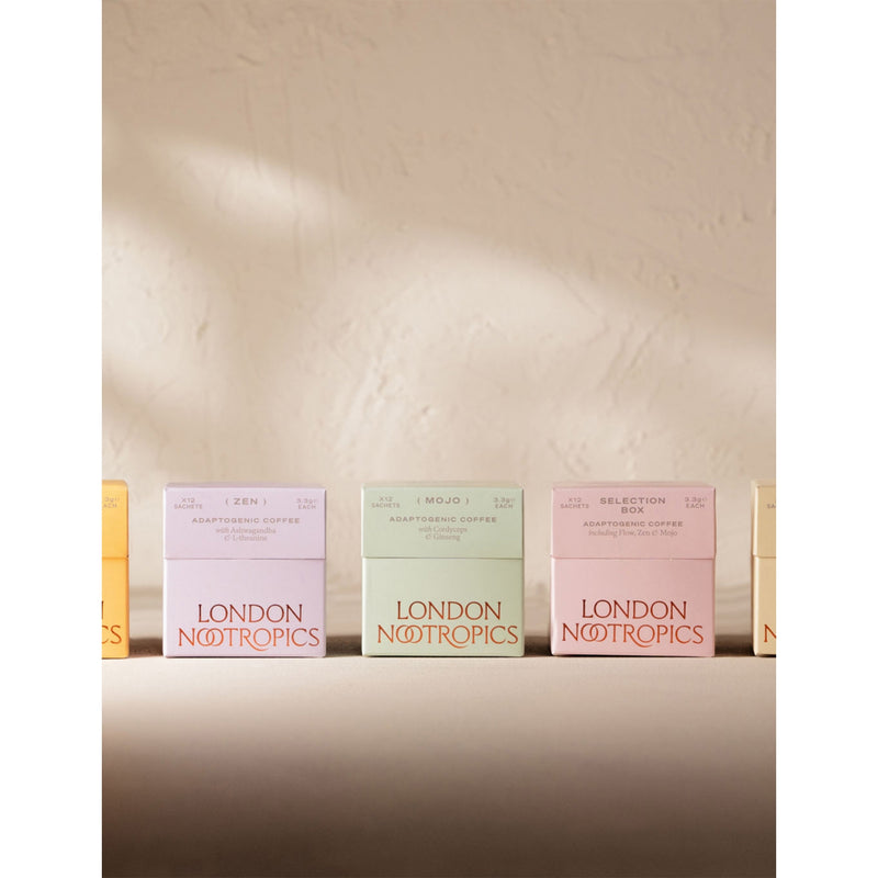 London Nootropics Flow adaptogenic coffee sachets 140g, imported from the UK