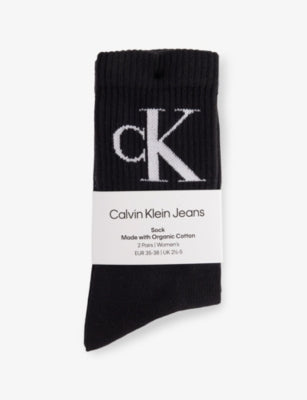 Calvin Klein Monogram Ribbed Cotton-Blend Crew Socks Pack of Two