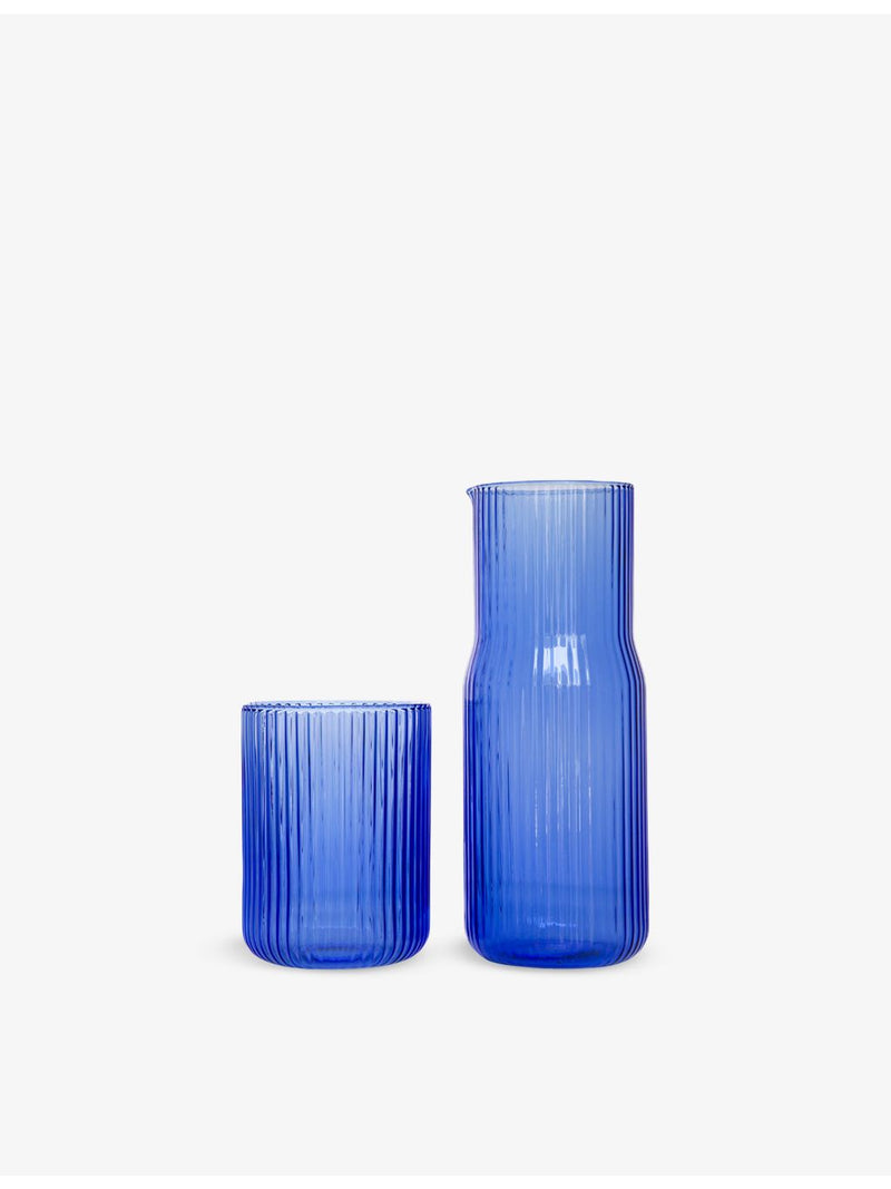 Gry Mattr ribbed glass carafe and cup set, imported from the UK