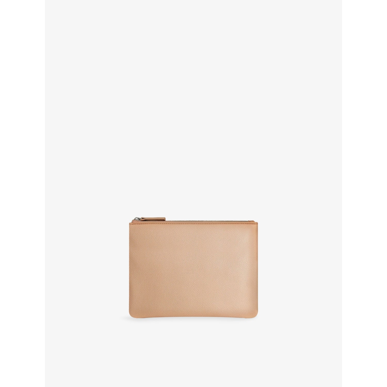 Zipped Vegan-Leather Pouch - BEIGE