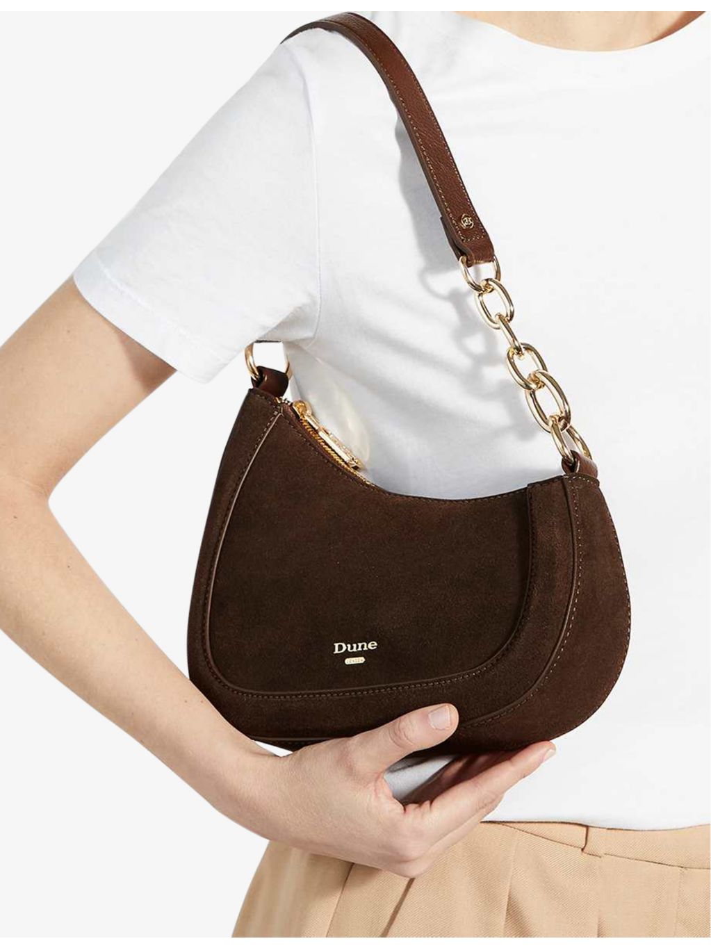 Dune small suede shoulder bag with chain strap, imported from the UK